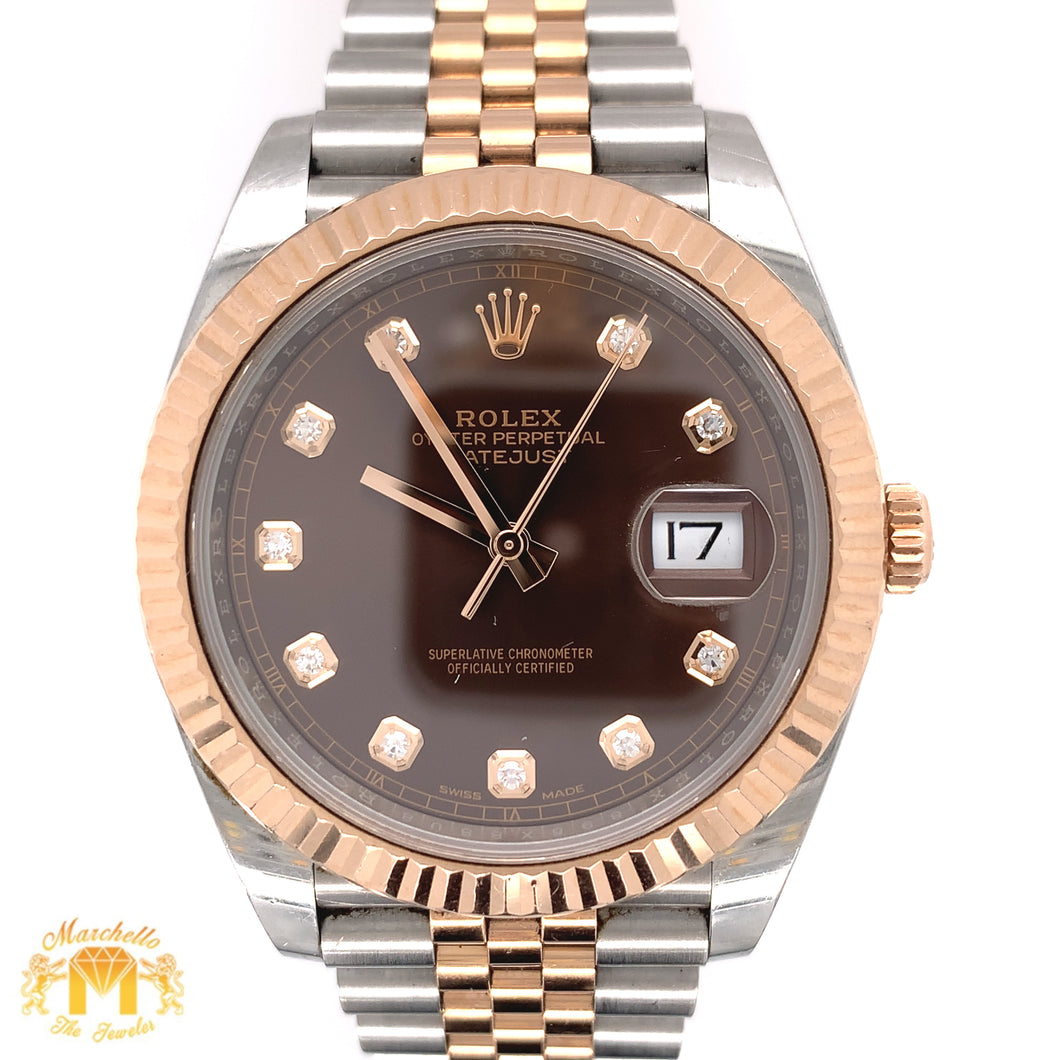 41mm Rolex Datejust 2 Watch with Two-tone Rose Gold Jubilee Band (fluted bezel, chocolate dial)