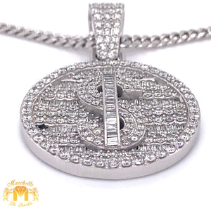 3.92ct Diamond 14k White Gold Dollar Sign Medallion and White Gold Cuban Link Chain Set