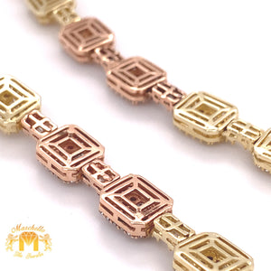 14k Gold Fancy Square Link Chain with Baguette and Round Diamond