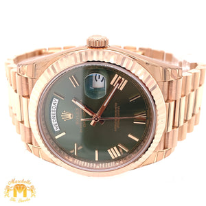 41mm Rolex Day Date II Presidential Watch with Rose Gold Oyster Bracelet (olive dial, 1ct diamond earrings included)