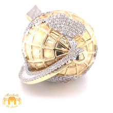 Load image into Gallery viewer, Gold and Diamond 3D Spinning Globe Pendant with Baguette and Round Diamond and Gold Cuban Link Chain Set