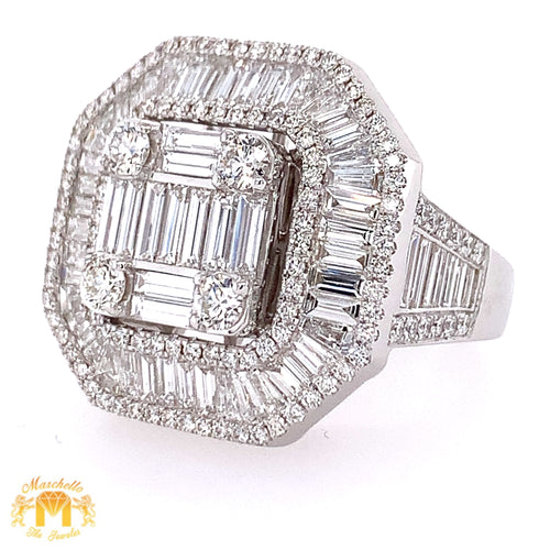 VVS high clarity diamond set in a 18k White Octagon Ring (jumbo VVS baguettes)