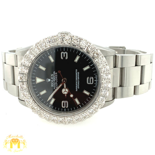 36mm Rolex Explorer Diamond Watch with Custom Diamond Bezel