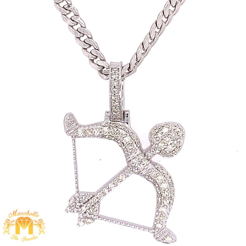 14k Gold Diamond Bow and Arrow Pendant with 14k Gold Cuban Link Chain