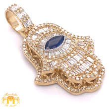 Load image into Gallery viewer, Gold and Diamond Hamsa Pendant with baguette and round diamonds and Gold Rope Chain Set