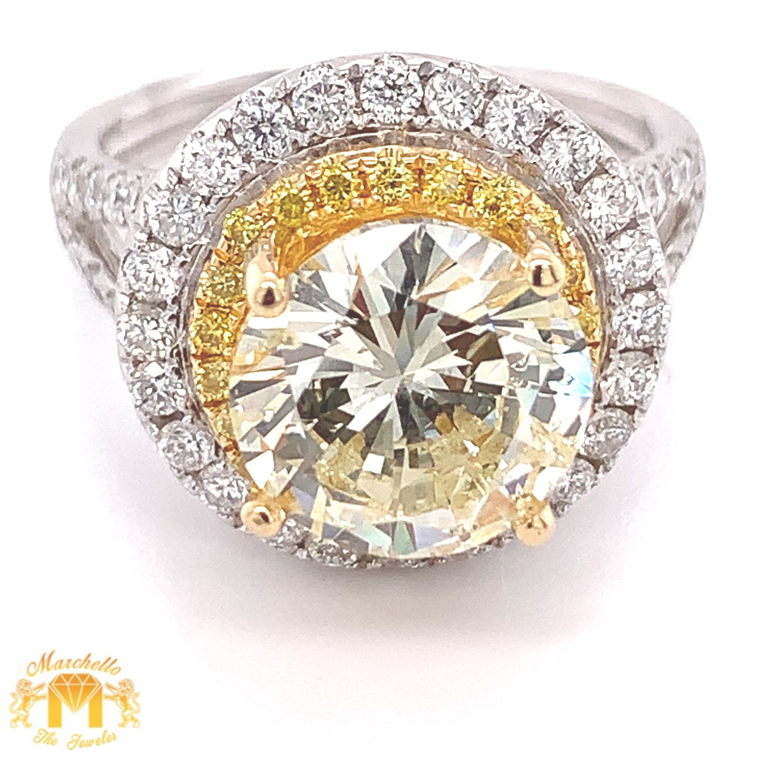 4ct Round Diamond 18k White Gold Engagement Ring (split shank, 3ct center diamond)