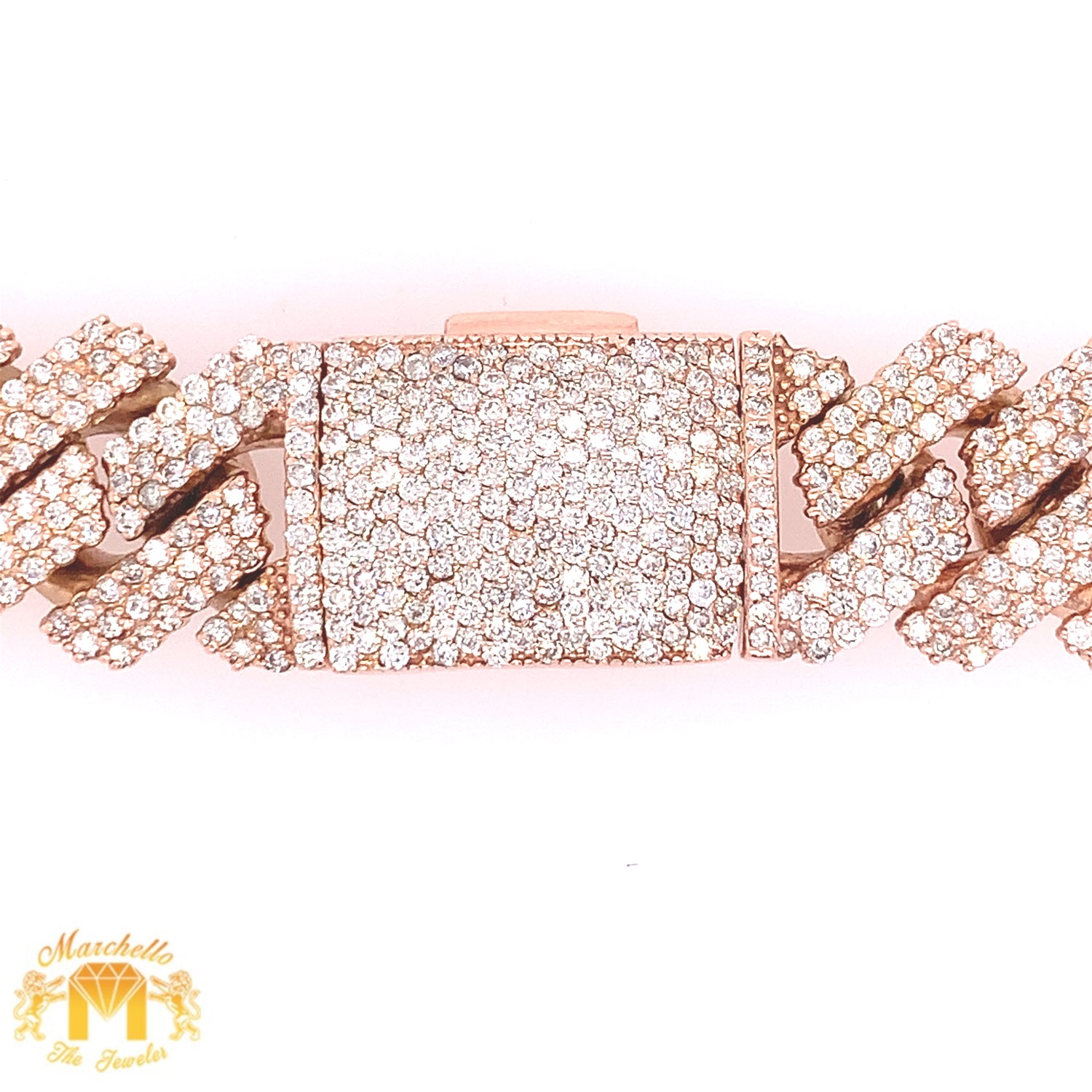 39.5ct Diamond and Rose Gold 17mm Miami Cuban Link Chain (diamond edge style, prong setting)