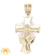 Load image into Gallery viewer, Gold and Diamond Angel on a Cross Pendant and Miami Cuban Link Chain Set