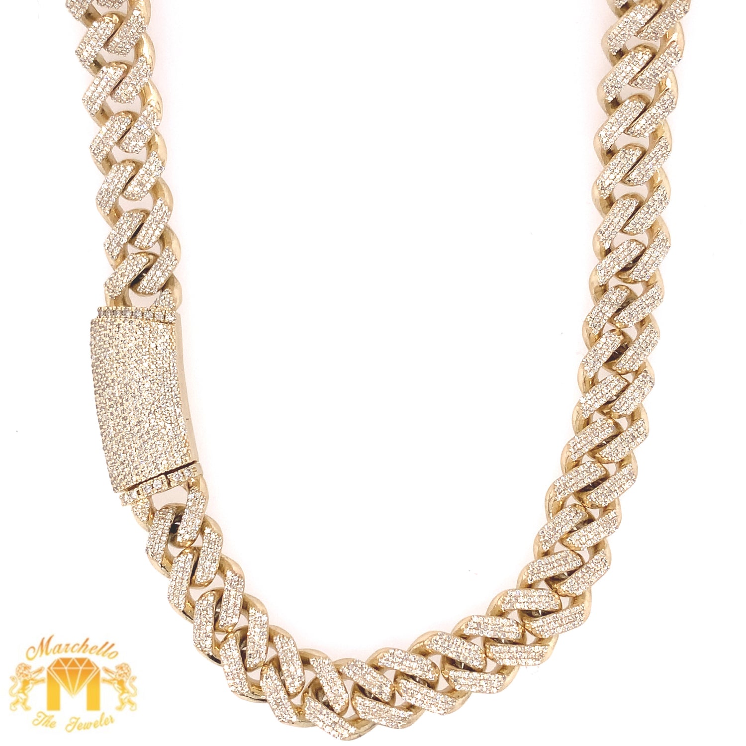 6.95ct Diamond and Gold 10mm Cuban Link Chain Necklace (diamond edge shaped, banana clasp)