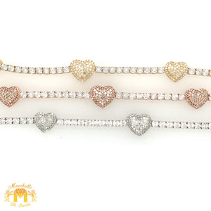 Gold and Diamond Three Hearts Tennis Bracelet (choose your color)