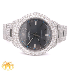 Iced Out Rolex Oyster Perpetual Diamond Watch with Stainless Steel Oyster Bracelet (39 mm, gray dial)