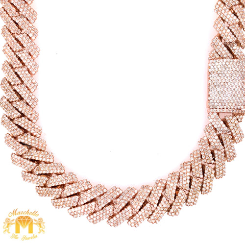 39.5ct Diamond and Rose Gold 17mm Miami Cuban Link Chain (diamond edge style, prong setting)