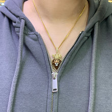 Load image into Gallery viewer, 14k Gold Enamel Lion Head Diamond Pendant, Gold Cuban Link Chain