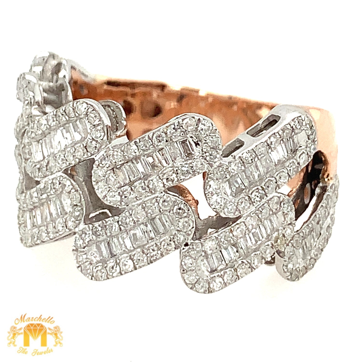 14k Gold Baguette Cuban Link Diamond Ring (choose your color)