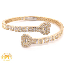 Load image into Gallery viewer, 4ct Baguette and Round Diamond 14k Gold Twin Hearts Bangle Bracelet
