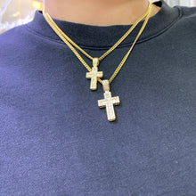 Load image into Gallery viewer, 3ct Baguette and Round Diamond 14k Gold His and Hers Cross Pendants and Gold Cuban Link Chains Set