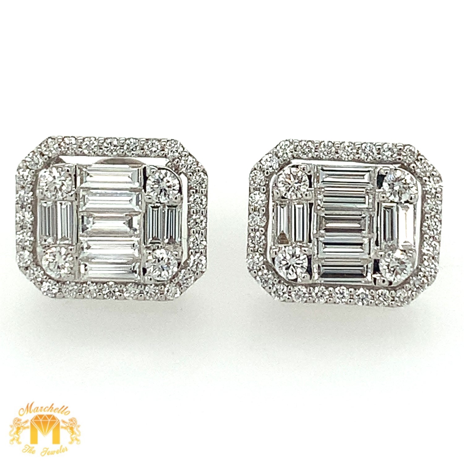 VVS/vs high clarity diamonds set in a 18k White Gold Octagon Earrings (extra large VVS baguettes)