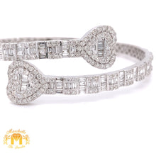 Load image into Gallery viewer, 4ct Baguette and Round Diamond 14k Gold Twin Hearts Bangle Bracelet