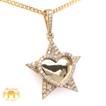 Load image into Gallery viewer, 14k Gold Custom Star and Heart Memory Picture Diamond Pendant with a 14k Gold Cuban Link Chain Set