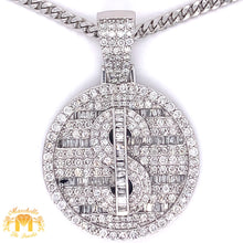 Load image into Gallery viewer, 3.92ct Diamond 14k White Gold Dollar Sign Medallion and White Gold Cuban Link Chain Set