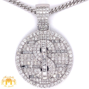 3.92ct Diamond 14k White Gold Dollar Sign Medallion and White Gold Cuban Link Chain Set