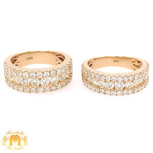 Load image into Gallery viewer, His and Hers 3.61ct Diamond 14k Yellow Gold Wedding Bands  (channel-set, 3 rows)