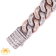 Load image into Gallery viewer, 14k Tri-color Gold 20mm Fancy Cuban Link Diamond Bracelet (baguette diamonds, box clasp)