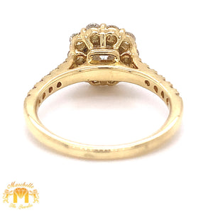 18k Yellow Gold Engagement Ring with Round Diamond  (flower halo, 1ct center stone)