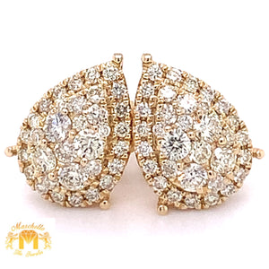 14k Gold Pear-shaped Round Diamond  Earrings