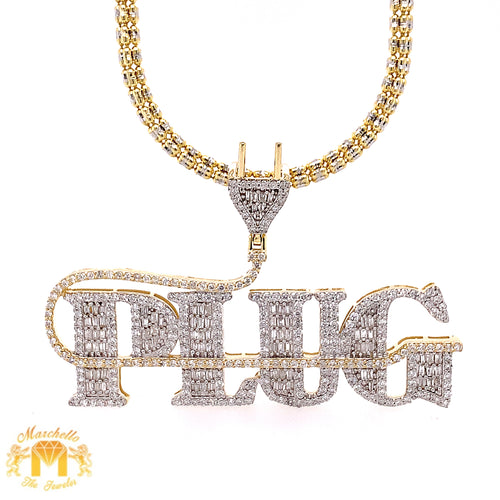 Gold and Diamond Plug Pendant and Gold Ice Link Chain