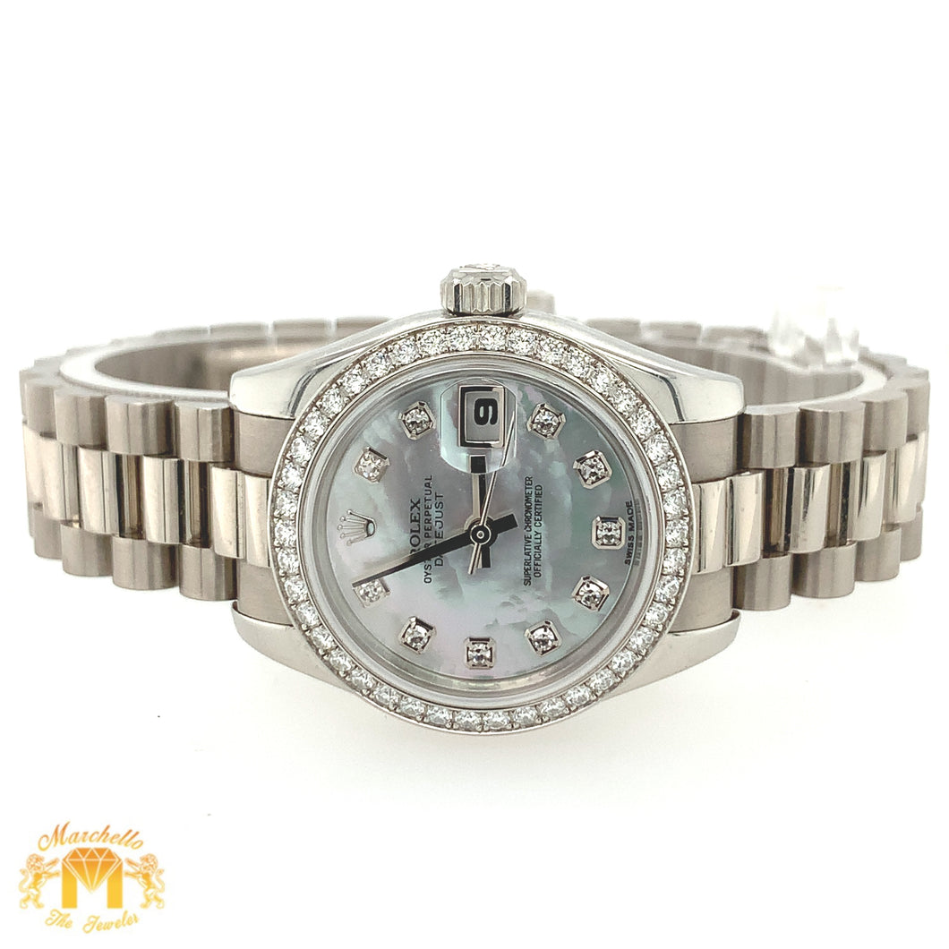 All Factory Platinum and Diamond 26mm Ladies’ Rolex Datejust Watch (papers, grey diamond dial)