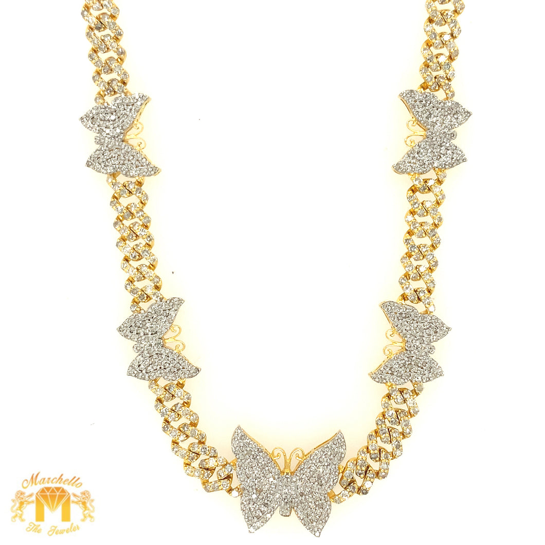 9.5ct Diamond and Gold 5 Butterflies Cuban Link Necklace