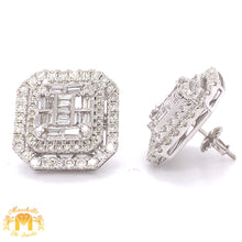 Load image into Gallery viewer, 14k Gold Square Earrings with extra large Baguette and Round Diamond