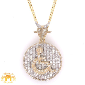 Gold and Diamond Wheelchair Pendant and Gold Cuban Link Chain Set