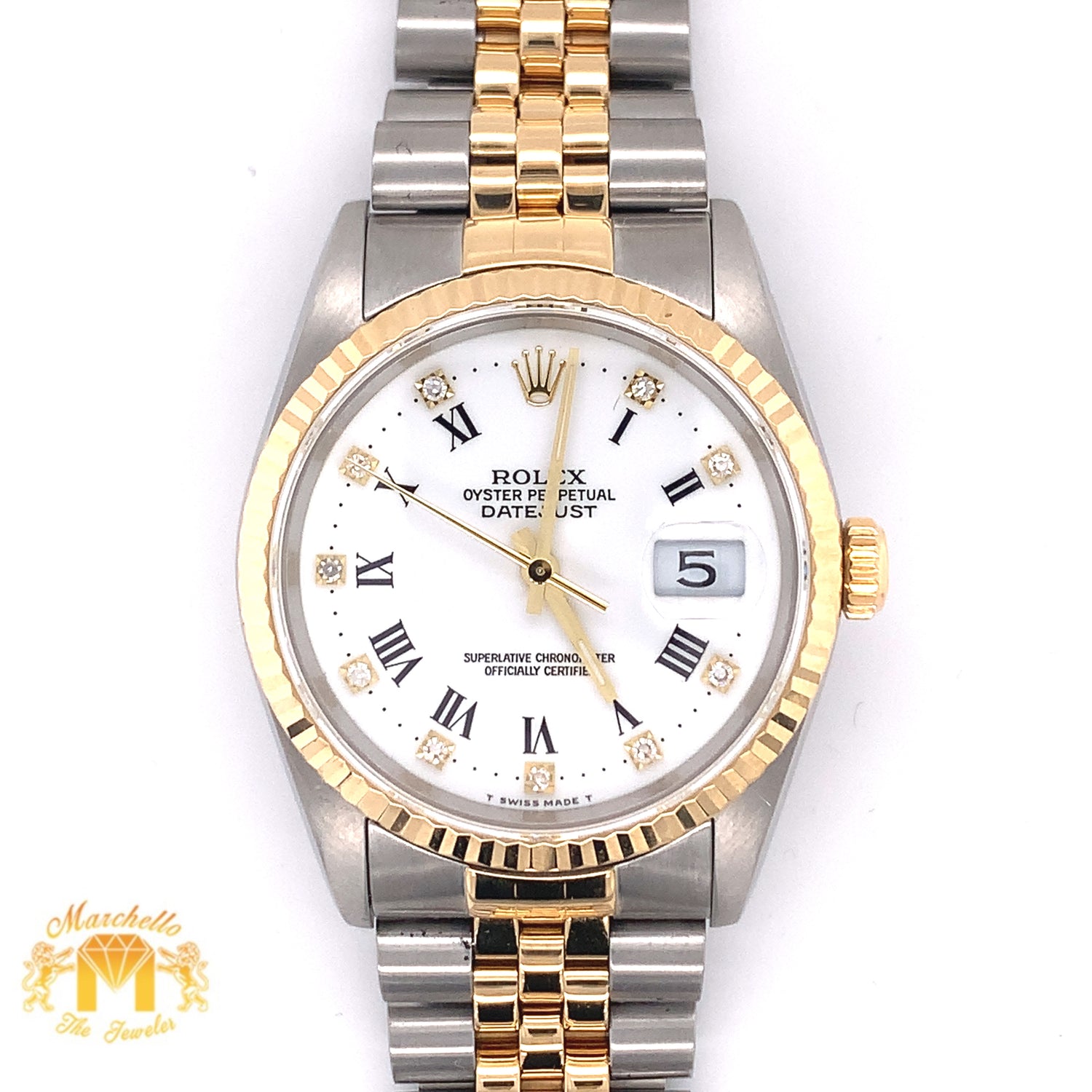 36mm Rolex Datejust Watch with Two-tone Jubilee Bracelet (quick set, diamond hour markers)