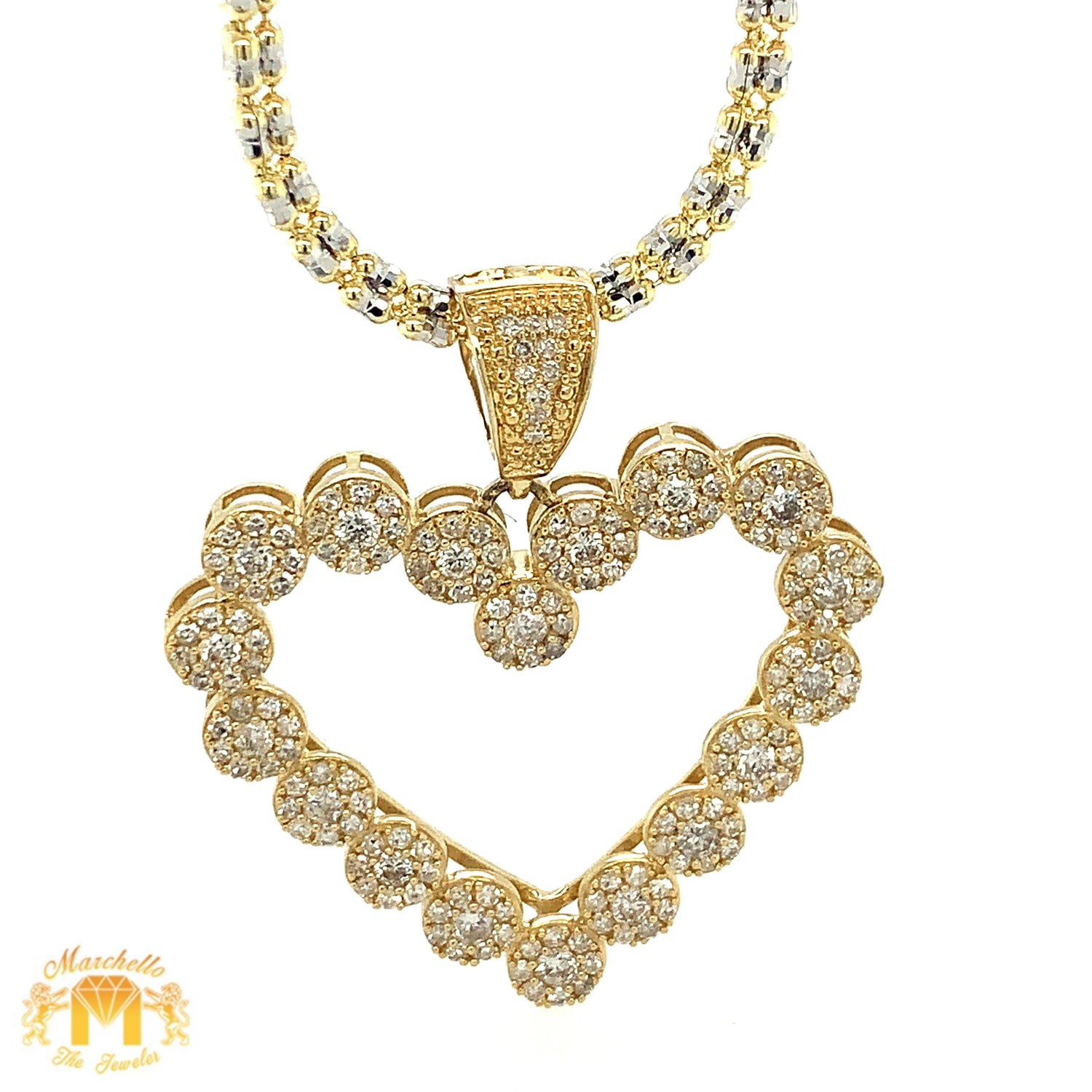 14k Gold Heart Diamond Pendant, 10k Gold 2mm Ice Link Chain (choose your color)  (VALENTINE`S DAY SPECIAL)