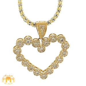 14k Gold Heart Diamond Pendant, 10k Gold 2mm Ice Link Chain (choose your color)