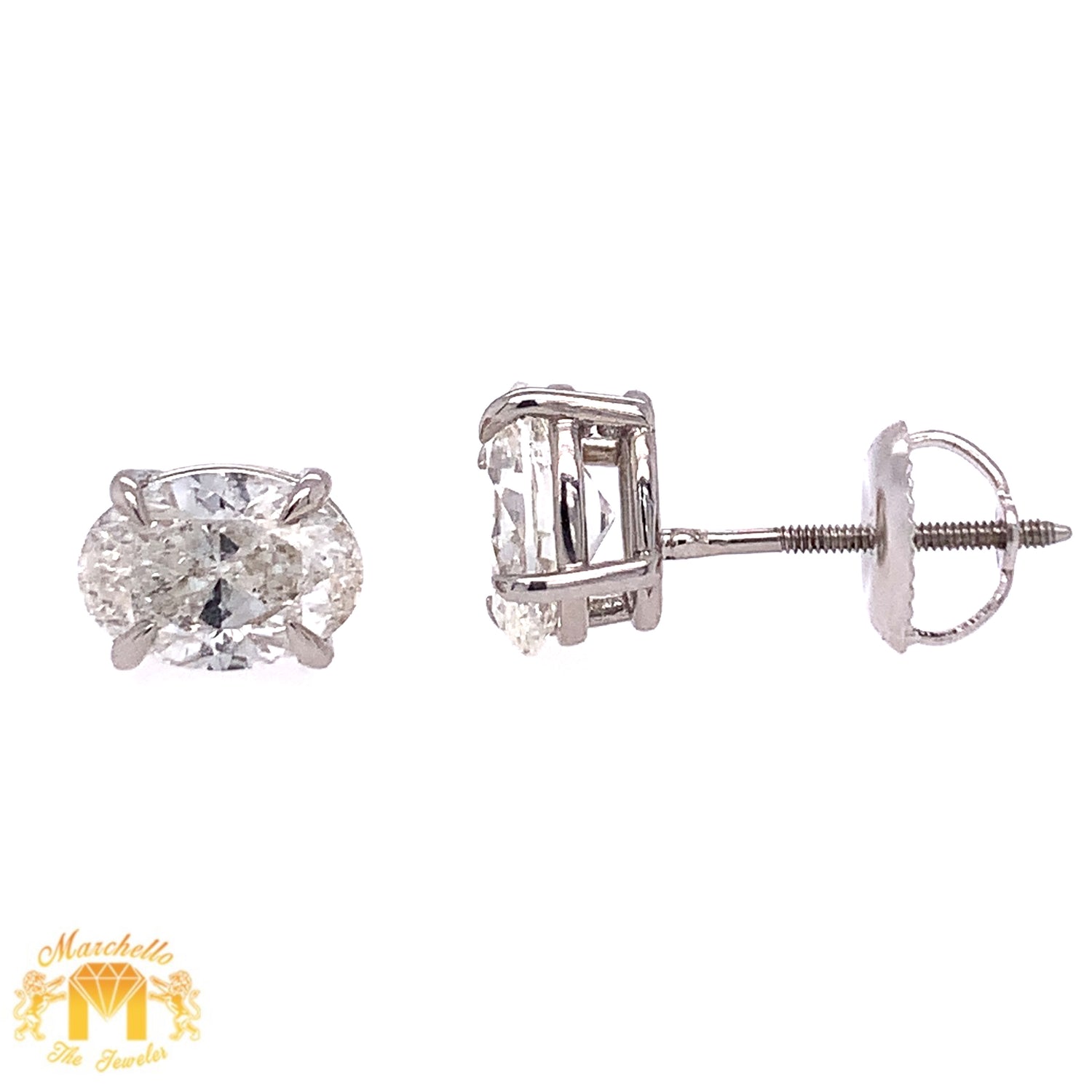 14k White Gold Stud Earrings with Oval Solitaire Diamond