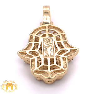 Gold and Diamond Hamsa Pendant with baguette and round diamonds and Gold Rope Chain Set