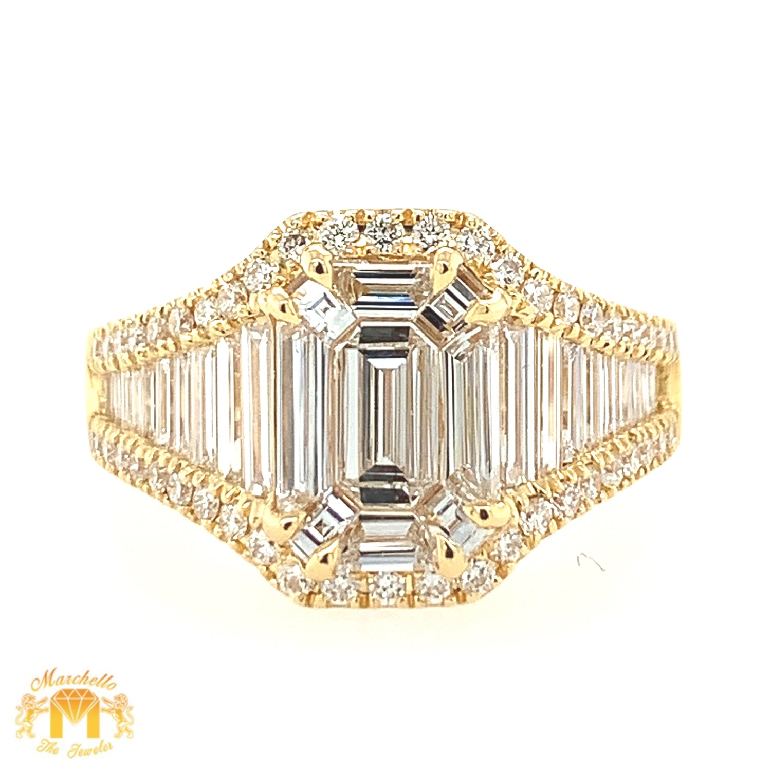 VVS/vs high clarity diamonds set in a 18k Gold Ladies' Diamond Ring (jumbo VVS baguettes, choose your color)