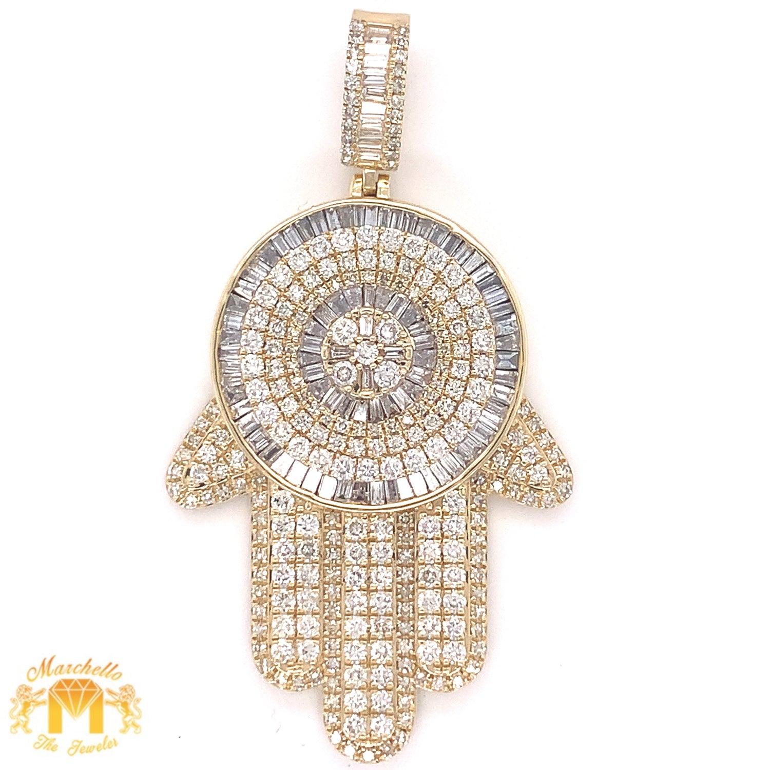 4.69ct Diamond 14k Gold Huge Hamsa Pendant (solid back)