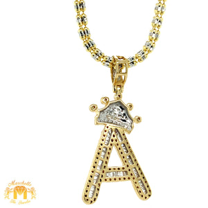 Gold and Diamond Initial Pendant paired with 2mm Gold Ice Link Chain