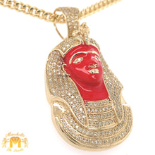 Load image into Gallery viewer, 14k Gold King Tut Pharaoh Diamond Pendant and Gold Cuban Link Chain Set