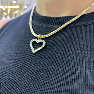 Diamond and Gold Heart Pendant and 3mm Ice Link Chain