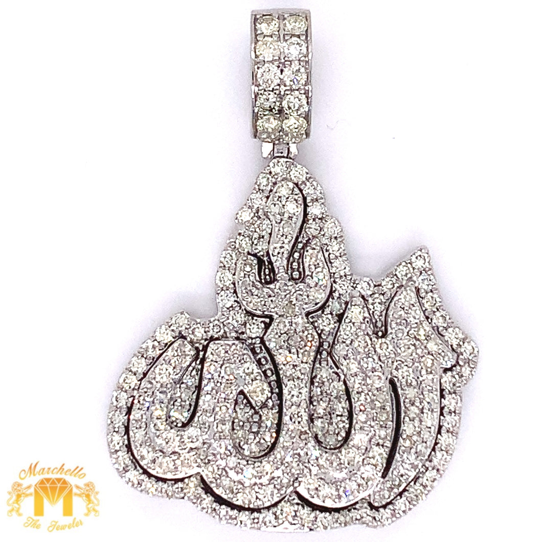 14k Gold 3D Allah Pendant with Round Diamond and Gold Cuban Link Chain Set