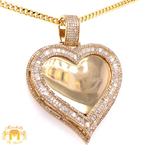 14k Gold Heart-shaped Memory Picture Diamond Pendant and Gold Cuban Link Chain Set