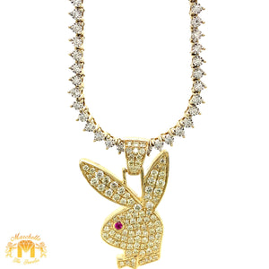 14k Gold and Diamond Playbunny Pendant on Gold and Diamond Tennis Chain (1 pointers, choose your color)