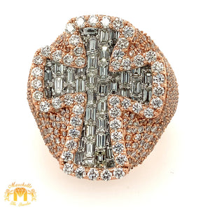 9.10ct Diamond 14k Rose Gold 3D Cross Ring (solid, emerald-cut VS diamonds)