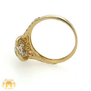 Gold and Diamond 2-piece Bridal Rings Set (oval with a halo, choose gold color)
