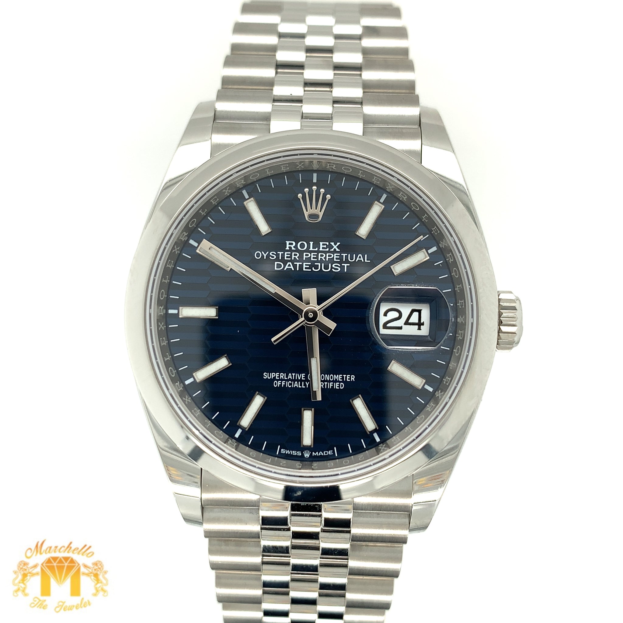 36mm Rolex Datejust Watch with Stainless Steel Jubilee Bracelet